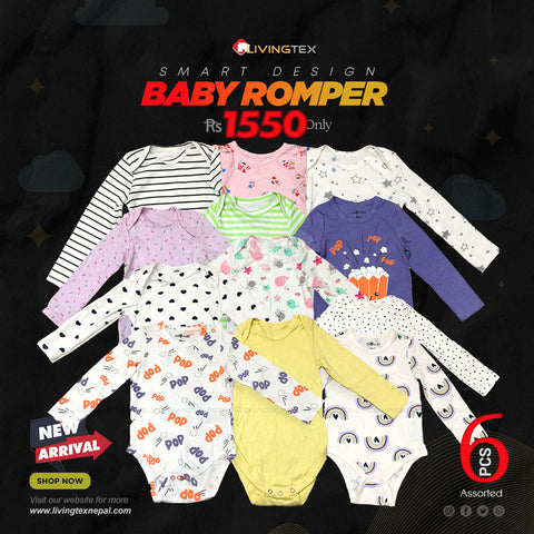 6 Pcs Assorted Full Sleeve Baby Romper (Multicolor)
