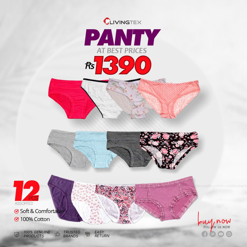 12 Pcs Ladies Panty Set - 100% Cotton (Assorted) – Livingtex XYZ