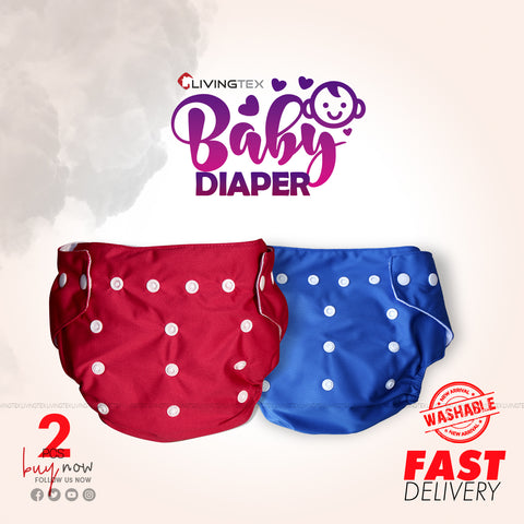 2 Pcs Washable Baby Diapers (Blue & Red)