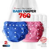 2 Pcs Washable Baby Diapers (Blue & Pink)