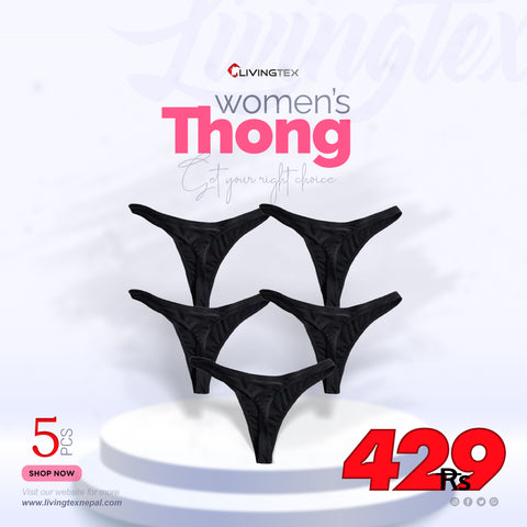 5 Pcs Ladies Underwear Thong (Black)