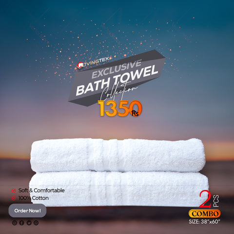 2 Pcs White Bath Towel (38x60) inch